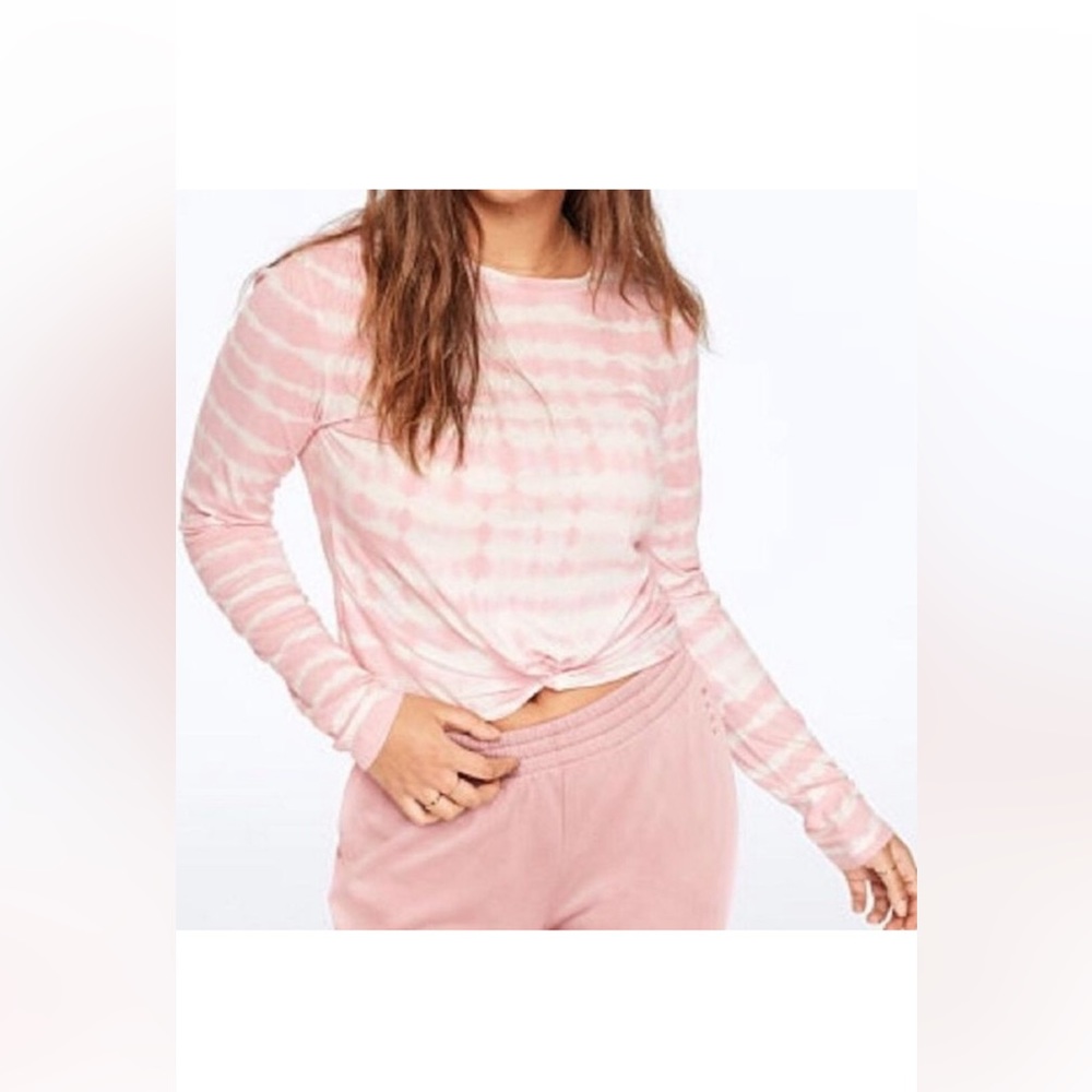 PINK VS Green Tie Dye Striped Long Sleeve Cropped Tshirt Medium